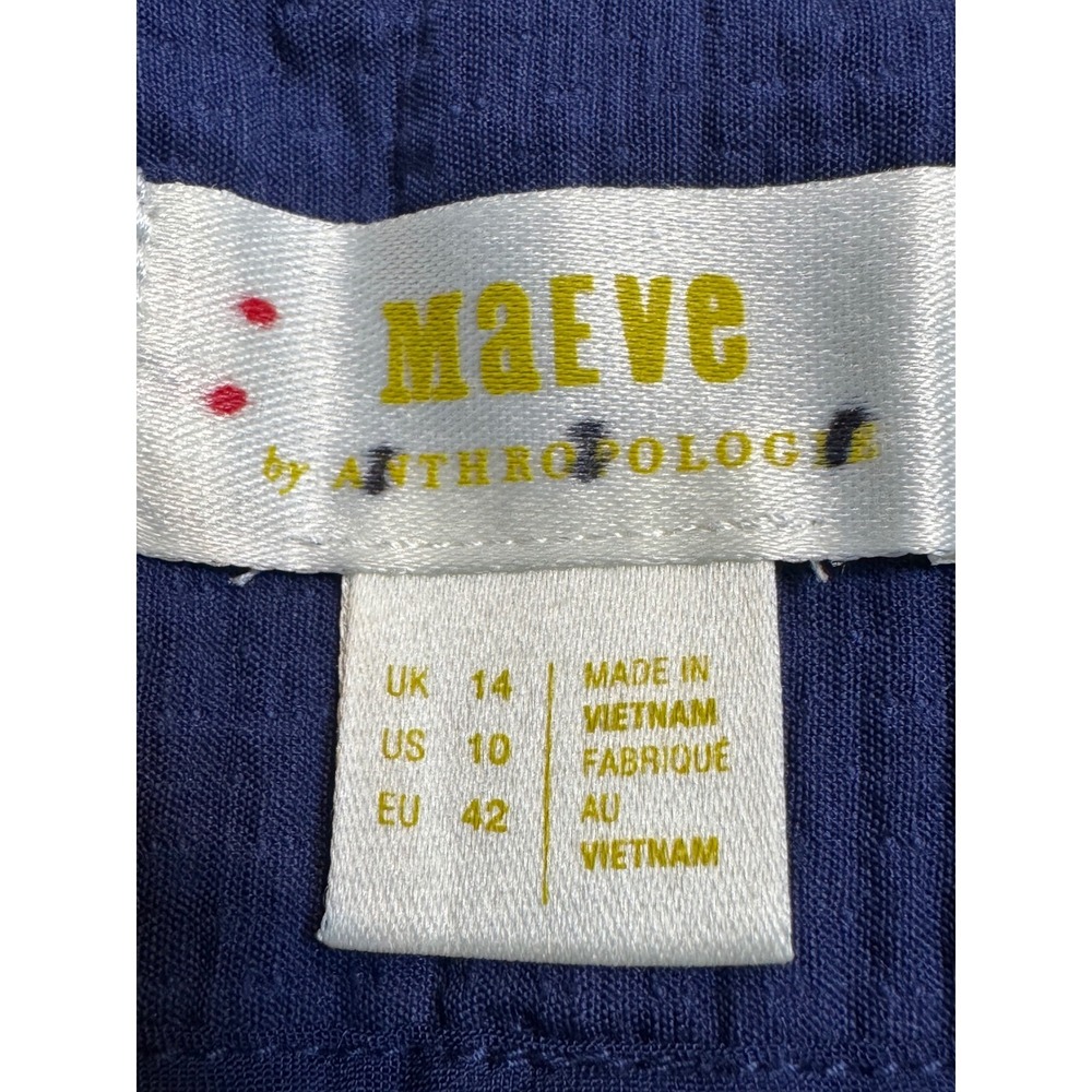 Maeve Anthropologie Navy Blue Cotton Gauze Wide Leg High Rise Pants Size 10 (C) - Picture 6 of 8